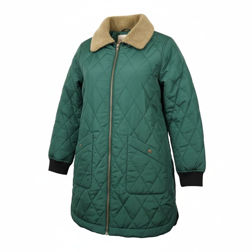 Weatherproof Vintage Quilted Sherpa Lined Coat Green L